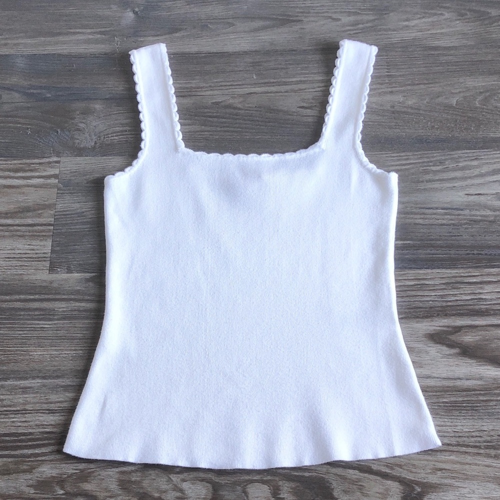 Sezane Luna Scalloped Edge Tank Top Off White XS